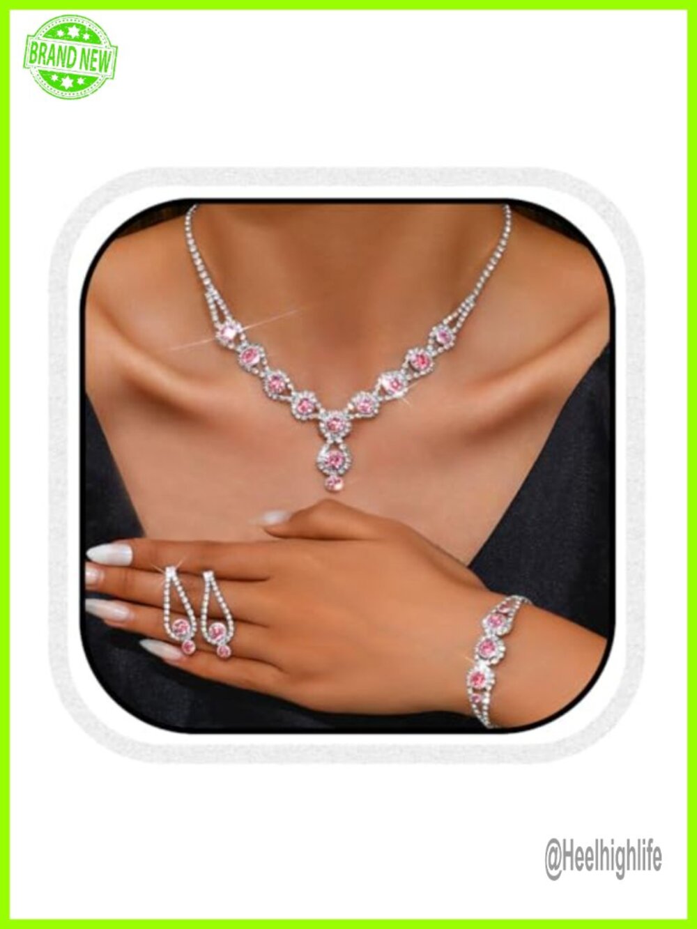 Silver Bridal Wedding Jewelry Set Rhinestone Necklace Earrings Bracelet
